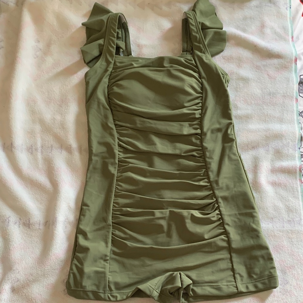 Olive Green Kids One Piece Swimsuit